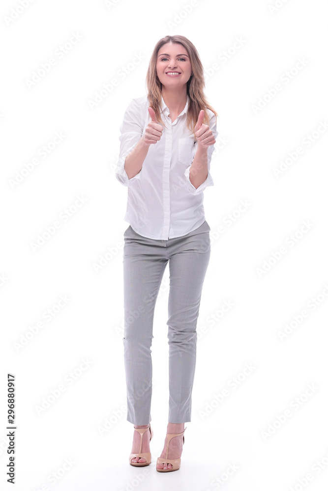 smiling modern woman pointing at you . isolated on white smiling modern woman pointing at you . isolated on white