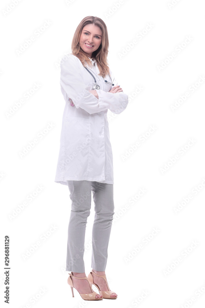 woman doctor with stethoscope. isolated on white woman doctor with stethoscope. isolated on white