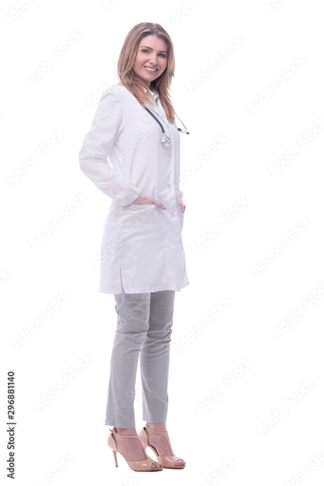 woman doctor with stethoscope. isolated on white woman doctor with stethoscope. isolated on white