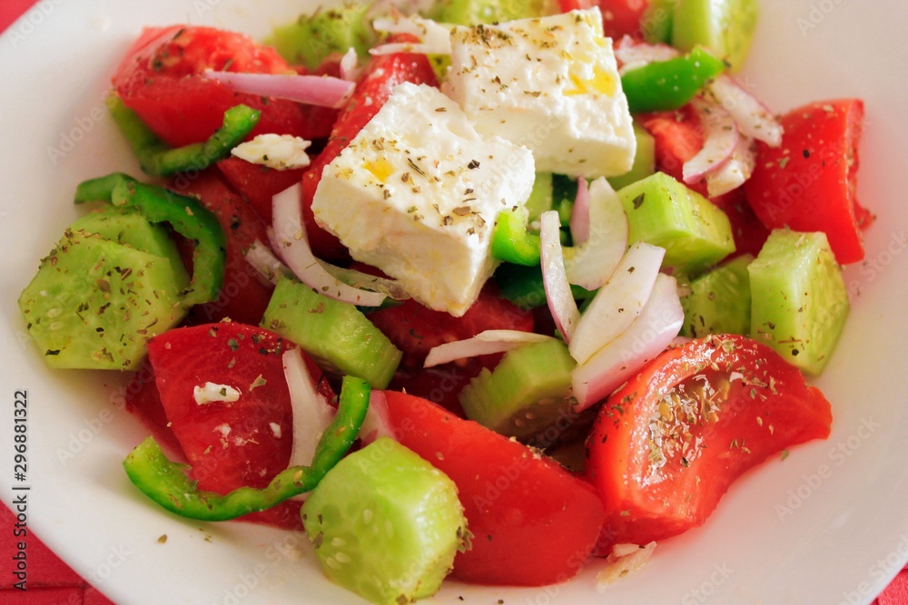 Greek salad with feta cheese, close up Greek salad with feta cheese, close up