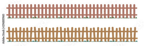 Wooden repeating fence in natural colors. Gate made of wood with different tree elements. Realistic vector illustration.
