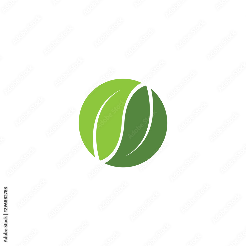 Circular green leaf ecology nature element isolated on white background. Ying Yang leaf vector illustration