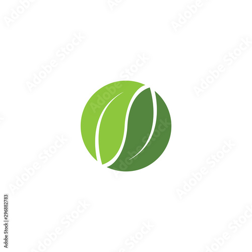 Circular green leaf ecology nature element isolated on white background. Ying Yang leaf vector illustration