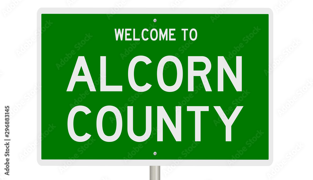 Rendering of a green 3d highway sign for Alcorn County