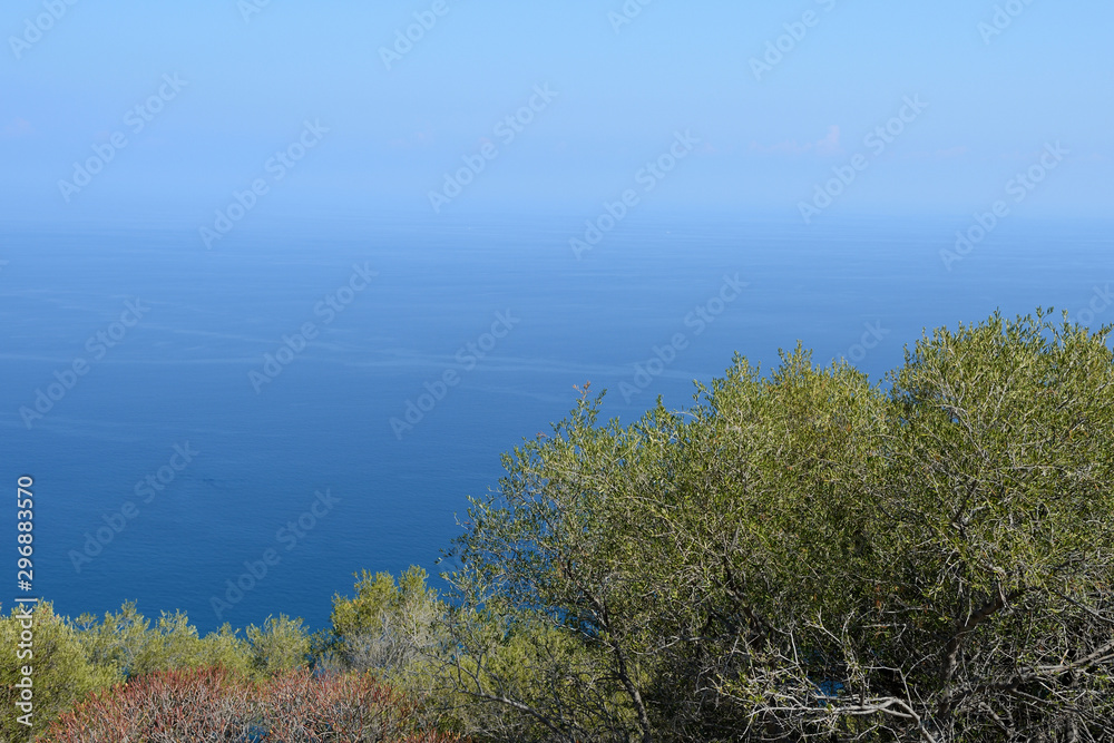 Beautiful view of the sea from the top of La Rocca mountain near the town of Cefalu. Sicily, Italy