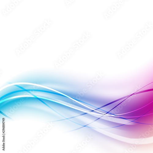 Blue and pink shiny waves on white abstract background.