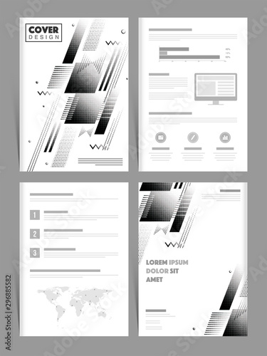 Four Pages Business Brochure set with halftone dotted effect.