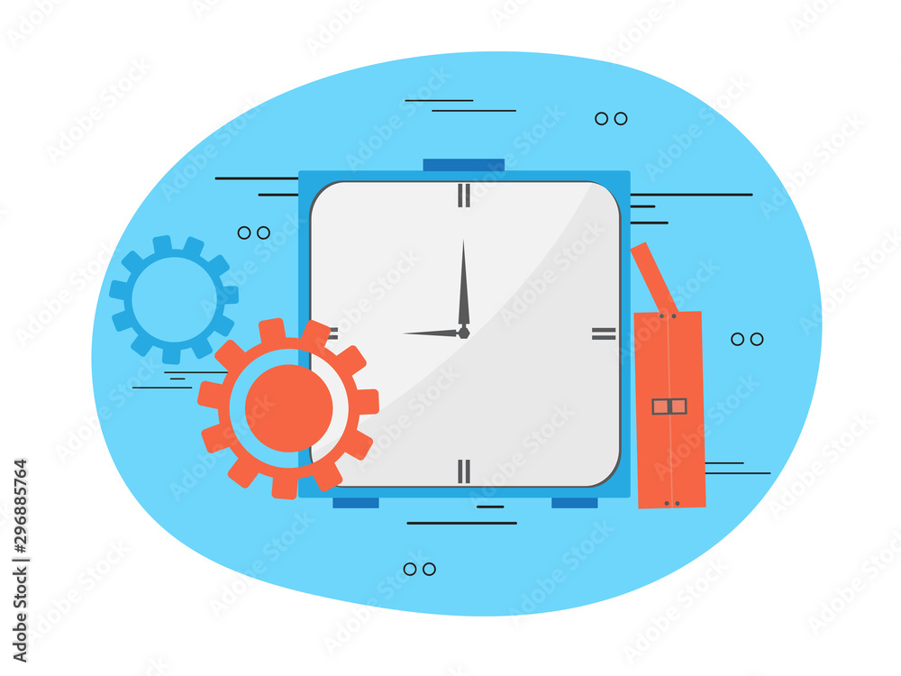 Flat illustration of clock with cogwheels for Business. Flat illustration of clock with cogwheels for Business.