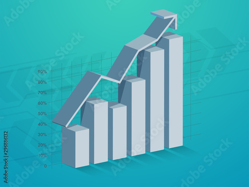 3D statistical bars showing growth, Business concept.