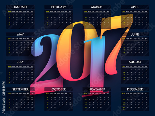 Creative Calendar for New Year 2017.