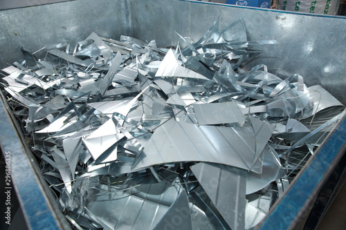 Aluminum swarfs . Aluminum metal scrap . photo
