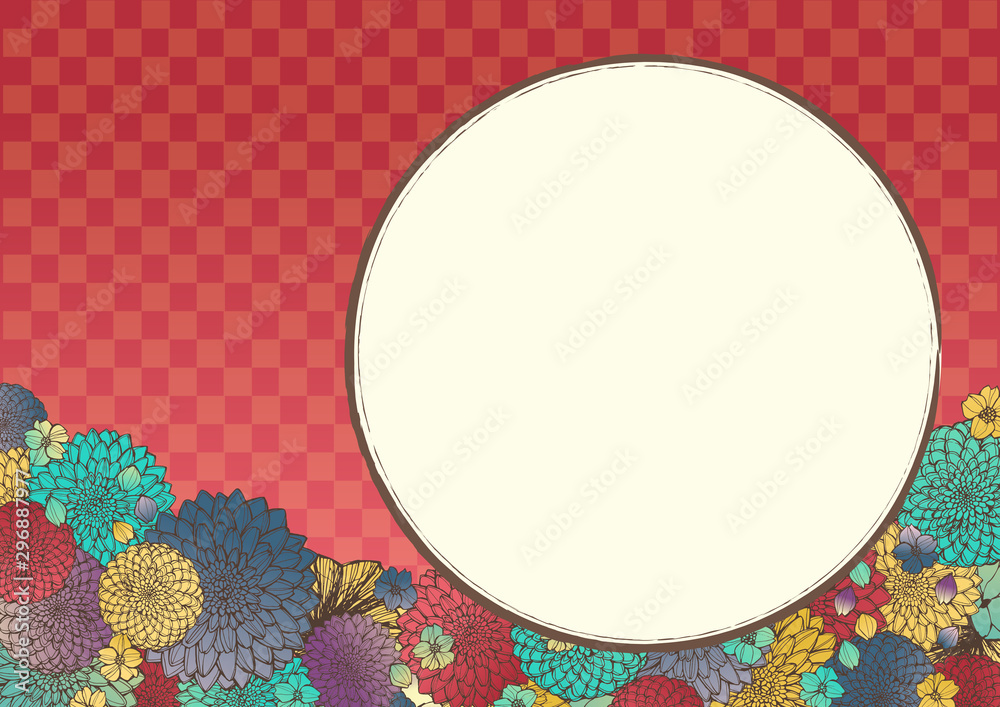 レトロな和風の花柄背景素材 和柄 年賀状 招待状 着物柄 手書き素材 Stock Illustration Adobe Stock