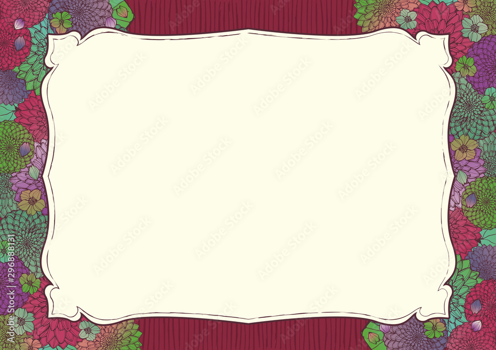 Fototapeta premium レトロな和風の花柄背景素材 和柄 年賀状 招待状 着物柄 手書き素材