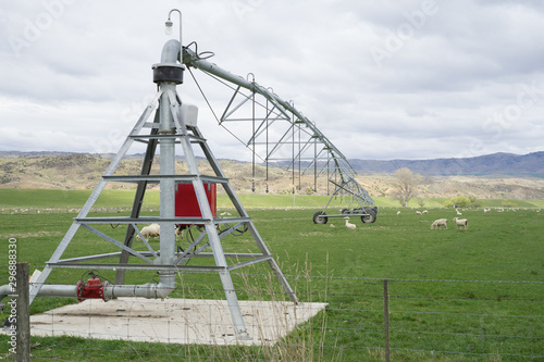Dairy farm irrigation system or watering system.Large water sprinkler system in dairy farm.