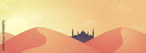Social Media banner with sand dunes and Mosque.