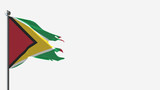 Guyana 3D tattered waving flag illustration on Flagpole. Perfect for background with space on the right side.