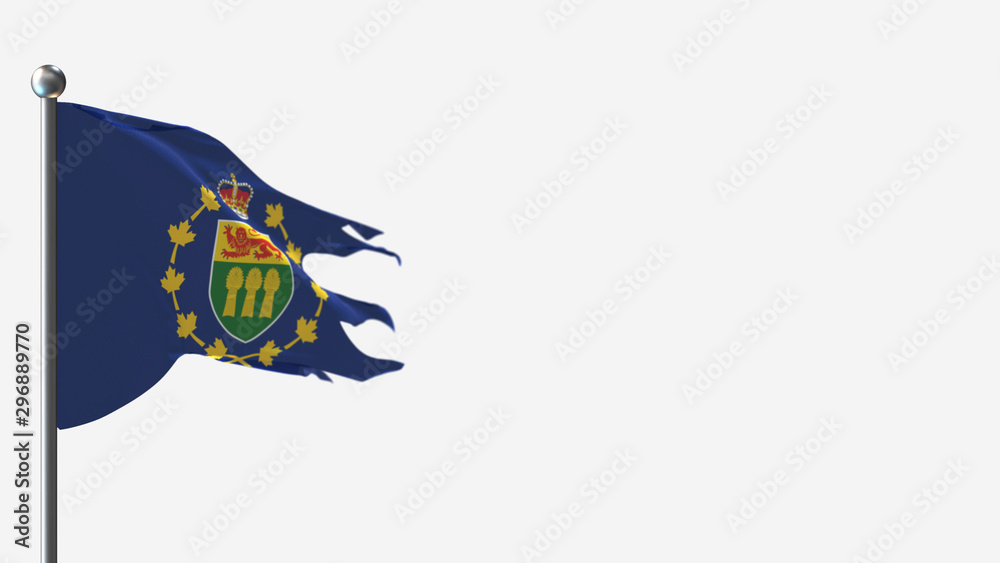 Lieutenant-Governor Of Saskatchewan 3D tattered waving flag illustration on Flagpole. Perfect for background with space on the right side.