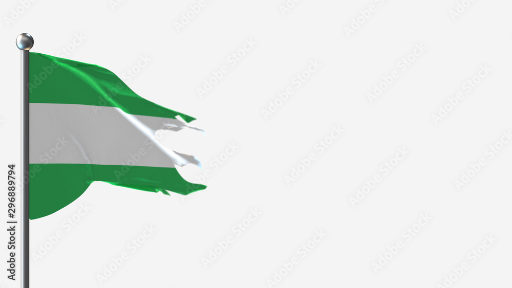 Fototapeta premium Los Rios Ecuador 3D tattered waving flag illustration on Flagpole. Perfect for background with space on the right side.