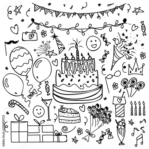 Hand drawn doodle elements set for Party and Birthday.