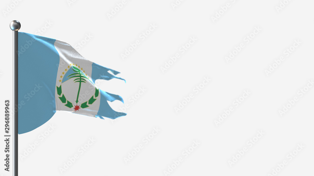 Neuquen 3D tattered waving flag illustration on Flagpole. Perfect for background with space on the right side.
