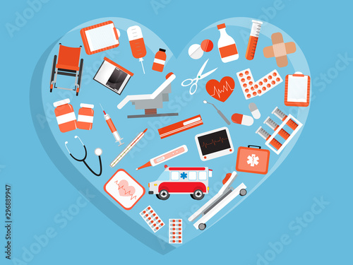 Health and Medical background with various equipments.