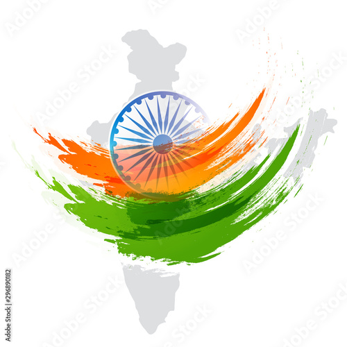 Republic of India Map with Flag colors brush strokes.