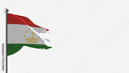 Tajikistan 3D tattered waving flag illustration on Flagpole. Perfect for background with space on the right side.
