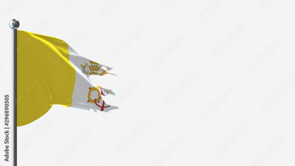 Fototapeta premium Vatican 3D tattered waving flag illustration on Flagpole. Perfect for background with space on the right side.