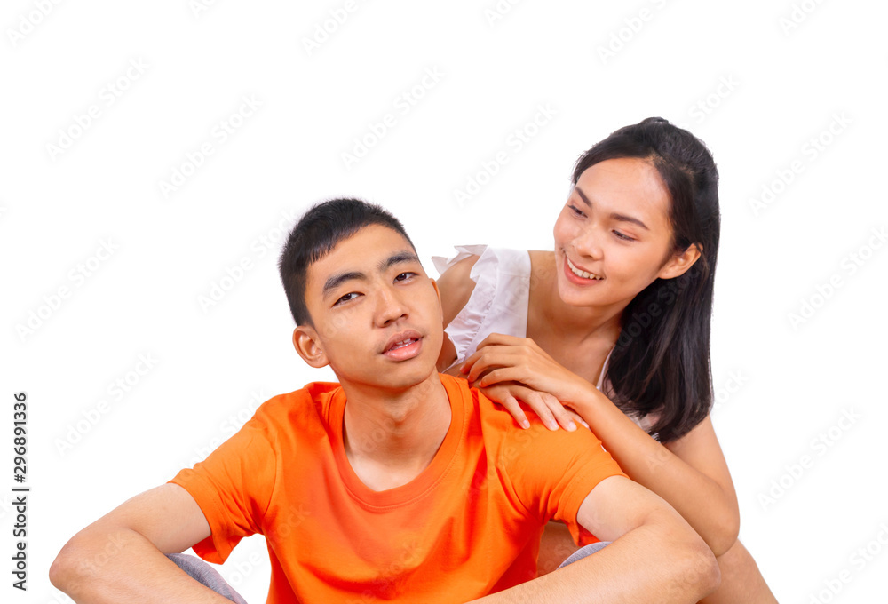 Young boy and girl friends sit together Young boy and girl friends sit together