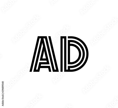 Initial two letter black line shape logo vector AD
