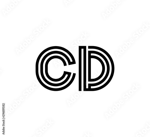 Initial two letter black line shape logo vector CD