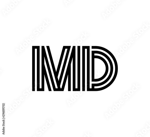 Initial two letter black line shape logo vector MD