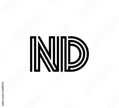Initial two letter black line shape logo vector ND