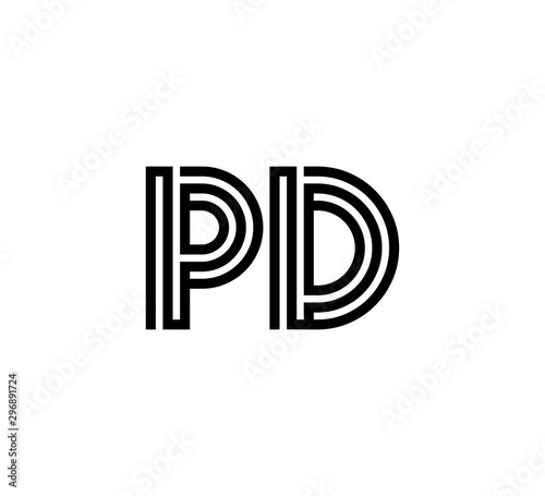 Initial two letter black line shape logo vector PD