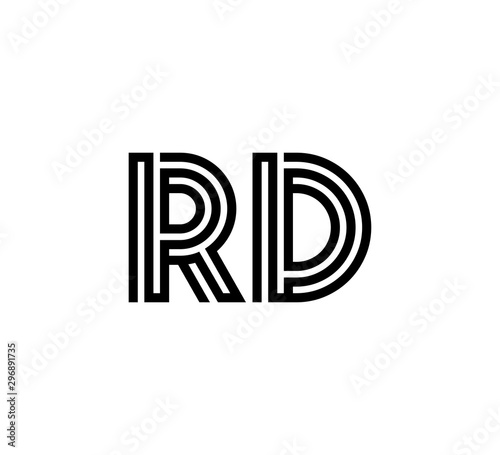 Initial two letter black line shape logo vector RD