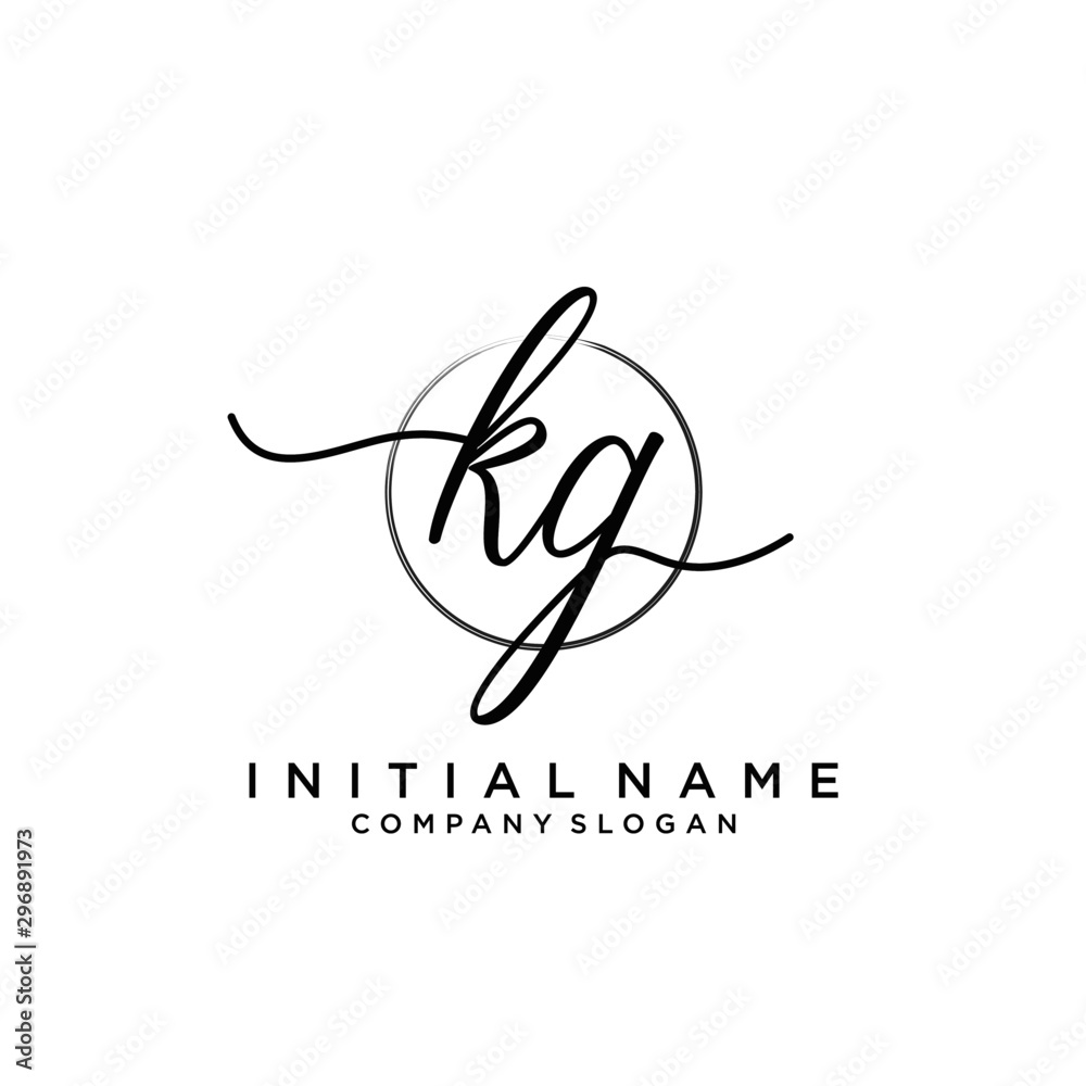 Fototapeta premium KG Initial handwriting logo with circle template vector.