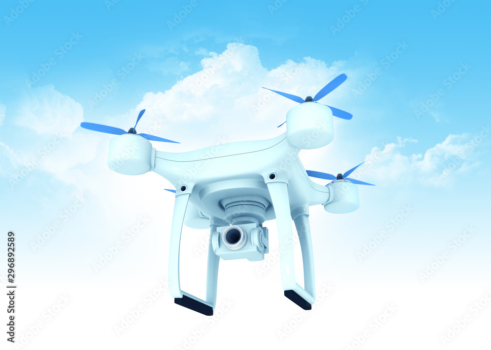 Drone camera in blue sky. 3d render Drone camera in blue sky. 3d render