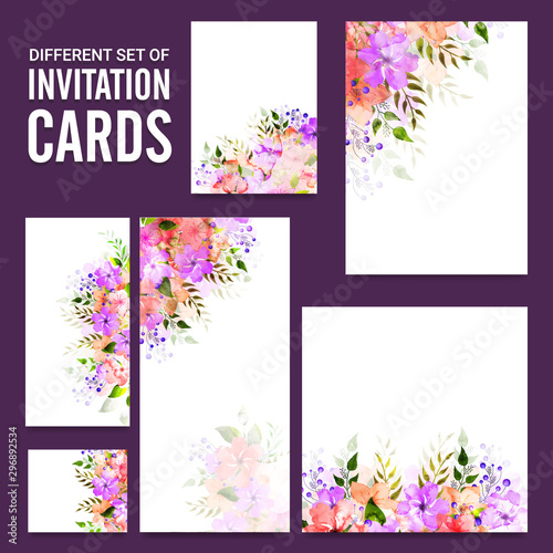 Invitation cards set with beautiful flowers.