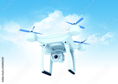 Drone camera in blue sky. 3d render