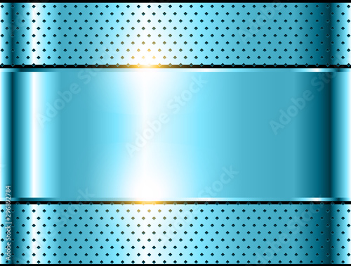 Blue metallic background, polished steel texture vector design.