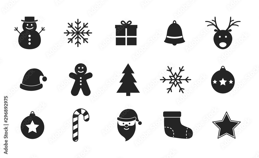 Collection of Christmas icons on white background. Vector - obrazy, fototapety, plakaty 