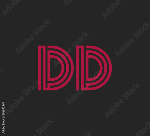 Initial two letter red line shape logo on black vector DD