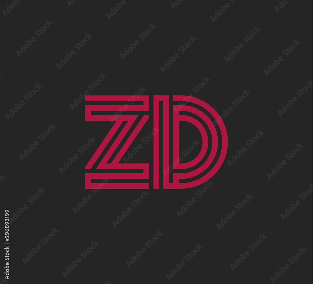 Initial two letter red line shape logo on black vector ZD Initial two letter red line shape logo on black vector ZD