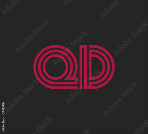 Initial two letter red line shape logo on black vector QD