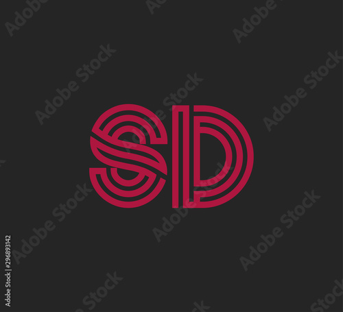 Initial two letter red line shape logo on black vector SD