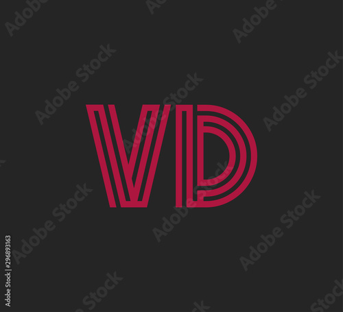 Initial two letter red line shape logo on black vector VD