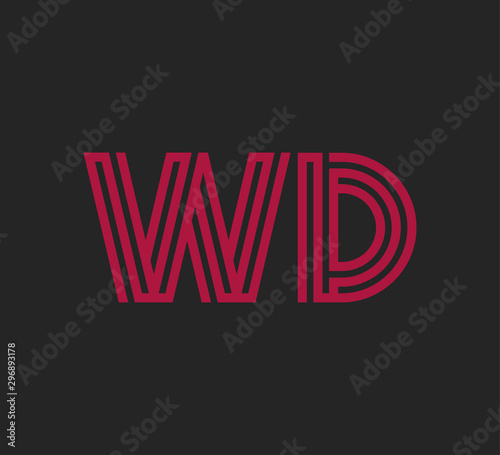 Initial two letter red line shape logo on black vector WD
