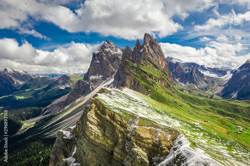 Aerial view of Seceda in South Tyrol, Dolomites