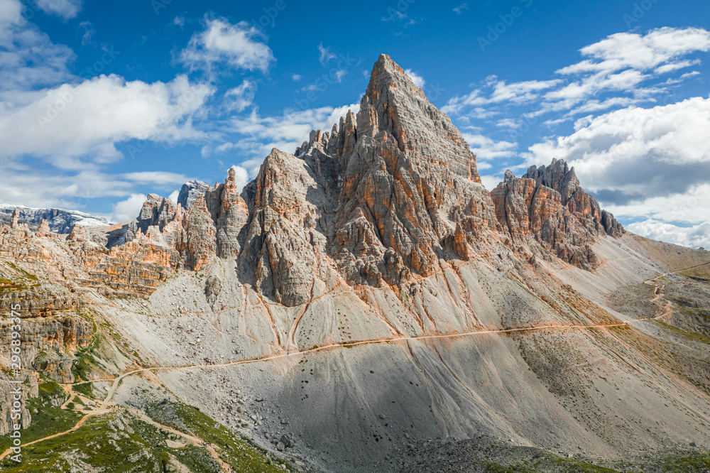 Breathtaking aerial view to Monte Paterno in Dolomites