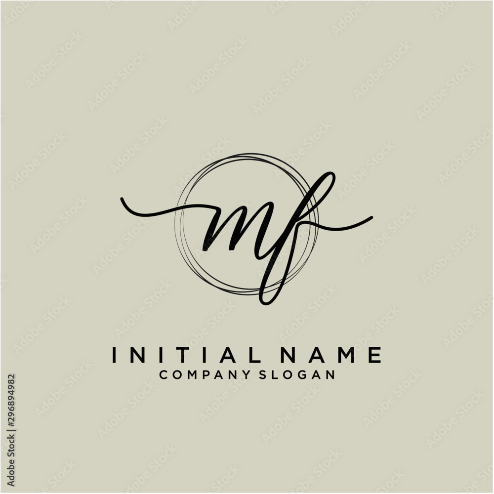 MF Initial handwriting logo with circle template MF Initial handwriting logo with circle template